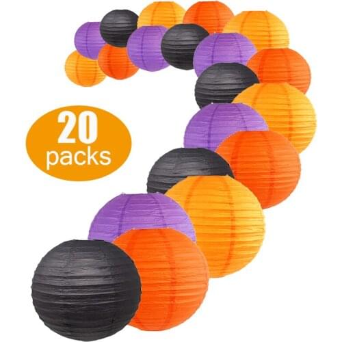 20 Pcs/Set 6"-14" Chinese Paper Lantern Assorted Size Colorful Orange Black Deep Purple lampionnen for Halloween Hanging Decor
