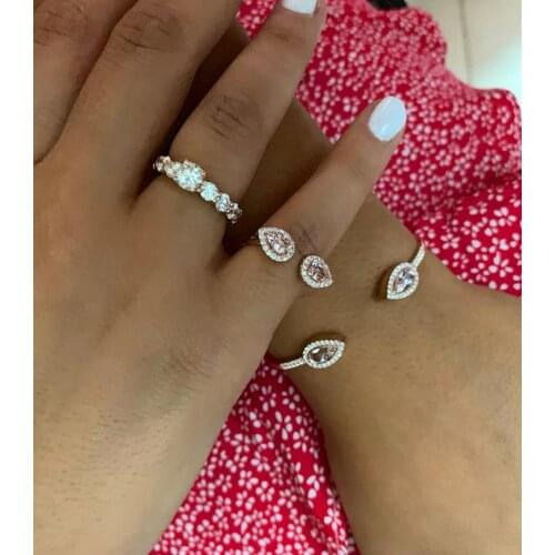 Water drop cz ring for women wedding engagement gift open adjusted fashion classic simple colorful stone rings