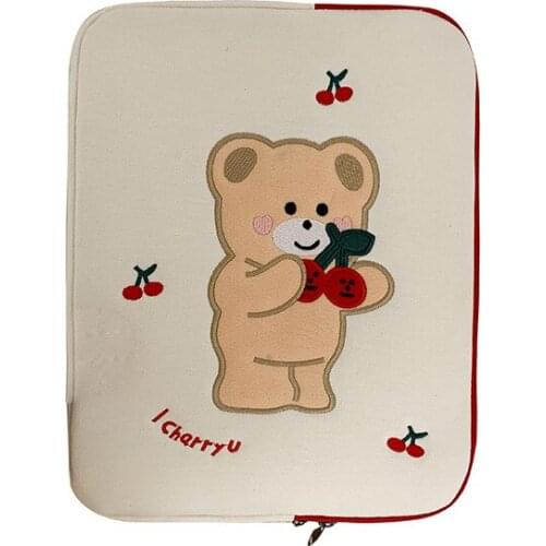 Korean IPad Tablet Laptop Bag Kawaii Cartoon Bear Handbag 11 13 15 Inch Storage Sleeve Inner Bag Soft Tablet Case For Pro 10.5