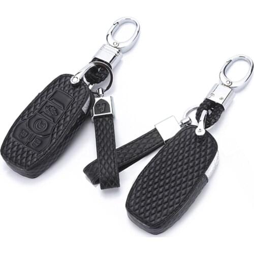 Car Leather Key Case Flip Remote Key Shell Holder for Ford Fusion Mondeo Mustang Taurus F150 Explorer Edge Lincoln MK 2015-2018