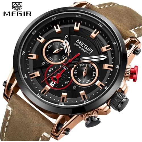 Relogio Masculino MEGIR Watch Mens Leather Strap Quartz Sport Watches Men Waterproof Army Military Wristwatch 2021 Reloj Hombre