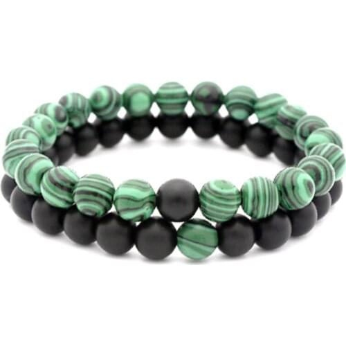 Fashion Natural Stone Beads Bracelets Lucky Charm 8mm Dumb Black Grind Stone Malachite Couple Bracelets Bracelets For Men Women