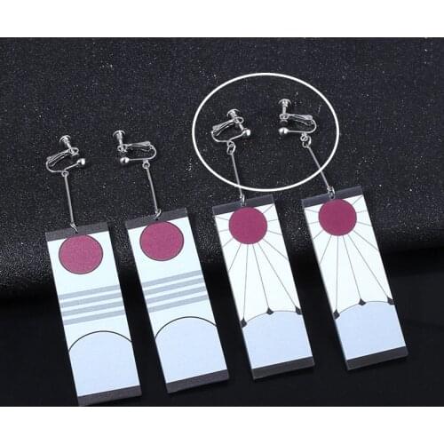 Fashion Clip Earrings For Men Demon Slayer Kimetsu no Yaiba Kamado Tanjirou Acrylic Ear Clips Women Cosplay Earrings Jewelry