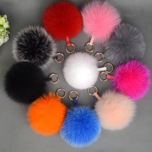 Ms.MinShu Real Fox Fur Charm Natural Fluffy Pompom Fur Genuine Fox Fur Pompons Keychains Fox Fur Bag Charm Key ring
