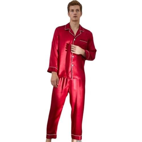 Mens Long Sleeve Trousers Silk Pajamas Set Summer 100% Mulberry Silk Home Clothes AvailableM ale