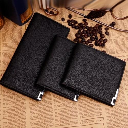 Fashion New Mens Wallets Long Short Section Lychee Emboss Black Brown 2 Fold Capacity Credit Card Holder Wallet