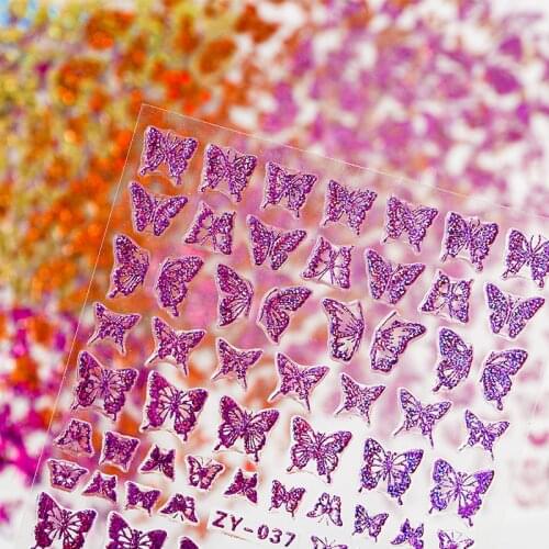 1pcs Back Glue Nail Art Laser Gold Silver Butterfly Nail Art Stickers Adhesive Sliders Decals Foils Wraps Decorations Manicures