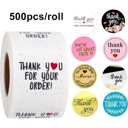 500Pcs Thank You For Your Order Stickers Circle Paper Seal Label DIY Cake Packages Stationery Stickers Round Handmade Stickers