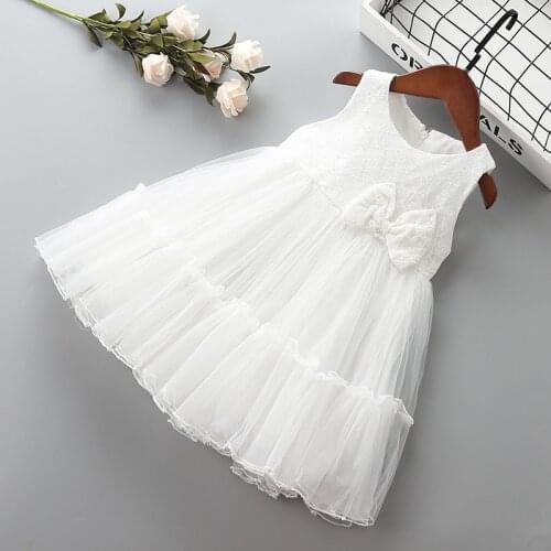 3-7 year High quality girl dress 2021 new summer fashion bow flower kid children girl clothing party formal princess dress