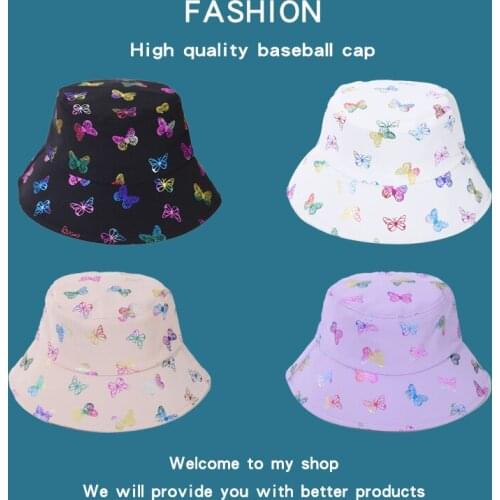 2021 New Korea Fashion Hip-hop Style Bucket Hats Colorful Butterfly Fishermans Hat for Men and Women Bucket Hat Wholesale
