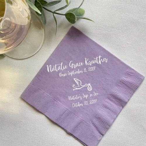 Personalized Napkins Sip N See - Foil Stamped Baby Shower Napkins - Custom Sip N See Napkins