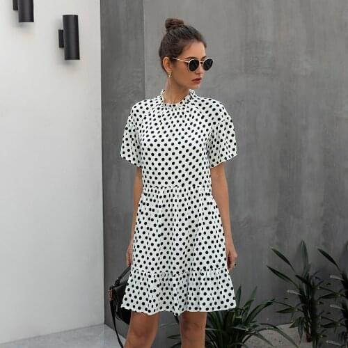 New Fashion Women Dress Polka-dot Summer Dress Casual O Neck Short Sleeve Sundresses Robe Femme Loose Dress Clothes 2021 Dresses