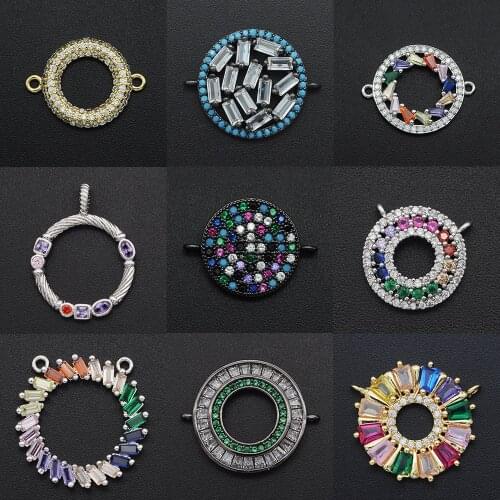 Fabulous Diy Geometric CZ Charms Wholesale Rainbow Round Necklace Pendant Cubic Zircon Scallop Connector For Jewelry Making