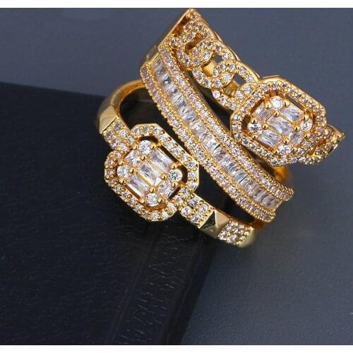 Bride Talk Popular Three Tone Color Wedding Rings For Women Cubic Zircon Luxury Engagement Jewelry Brides Wife Gifts