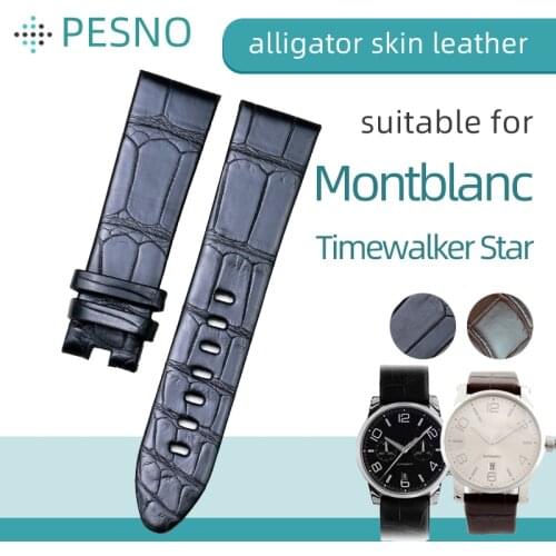 PESNO compatible with Montblanc Timewalker Star 9670/U0107073 Genuine Crocodile Leather Wrist Watch Band Men Watch Straps
