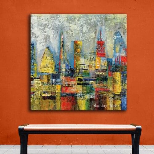 HandPainted Abstract Oil Painting Canvas 3D Urban abstract architecture painting Wall Art Picture Living Room Bedroom Wall Decor