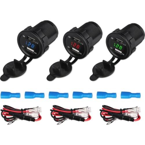 With Fuse 4.2A Motorcycle Car Charger 12V 24V Dual Usb Auto Led Voltmeter Auto Power Adapter 2 port Socket Waterproof