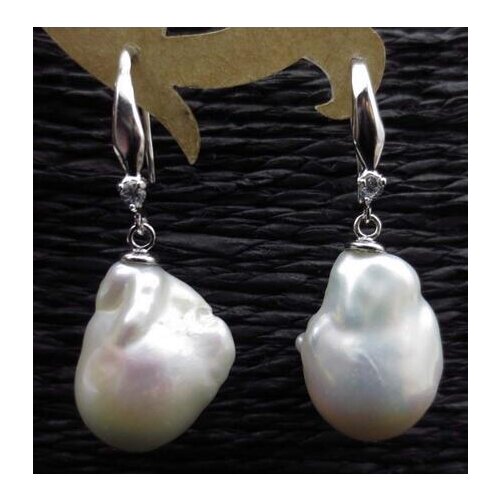 Baroque 13-16mm nucleated genuine freshwater pearl earring dangle
