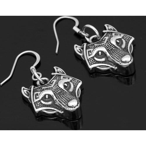 Nordic Viking Norse Small amulet rune Wolf Head Stainless steel earrings for women with valknut gift bag
