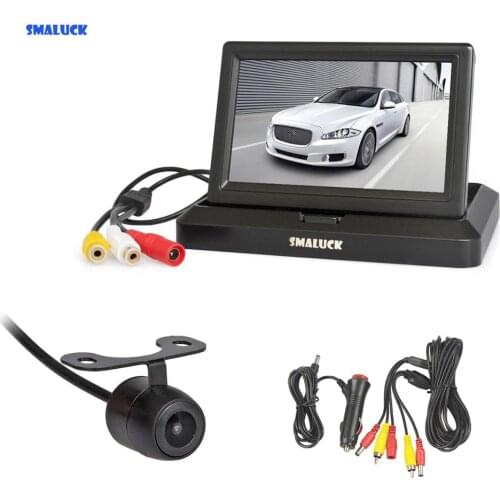 SMALUCK 5" Foldable Rear View Monitor Car Monitor Waterproof Rear View Car Camera Parking System Kit