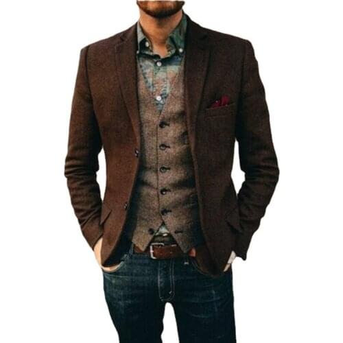 Coffee Wedding Lapel Herringbone Tuxedo For Groom Best Man 2 Piece Slim Fit Men Suits Custom Made Casual Business Jacket + Vest