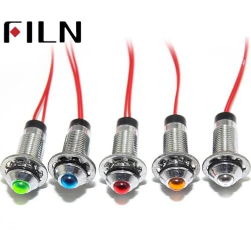 FILN FL1M-8SW-2 8mm red yellow blue green white 12v 110v 24v 220v led metal signal lamp with 20cm cable