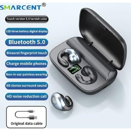 TWS Wireless Bluetooth Earphones Headsets Conduction Hifi Stereo Soft Wearing Earphone Earbuds 2200mAh Power Bank Sport Headsets