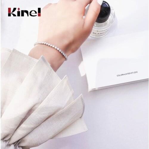 Kinel Genuine 925 Sterling Silver Sparkling Strand Bracelet for Women Cubic Zirconia Bracelets Wedding Luxury Silver Jewelry