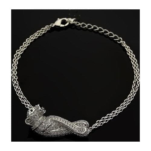 Hot designer fashion double chain link leopard bracelet for women rose gold silver luxury brand jewelry panther bangles