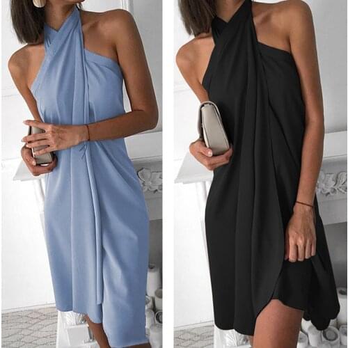 2020 Casual Women Dress Sleeveless O Neck Hollow Out Lace Up Empire Summer Streetwear Sheath Lady Dress