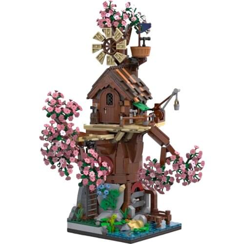 1434+Pcs Forest Sakura Elves Three Storey Tree House Bricks Model DIY Building Block Kits Block Assembly Toys For Kids Gifts