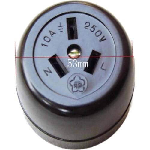 2 pcs Surface mounted round three-hole socket / bakelite socket 10A 250V single-phase three-pole socket dark brown