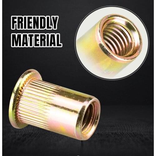 10Pcs M3 M4 M5 M6 M8 M10 M12 Zinc Plated Carbon Steel Knurled Nuts Flat Head Threaded Rivet Insert Nutsert Cap Rivet Nut Gold Si