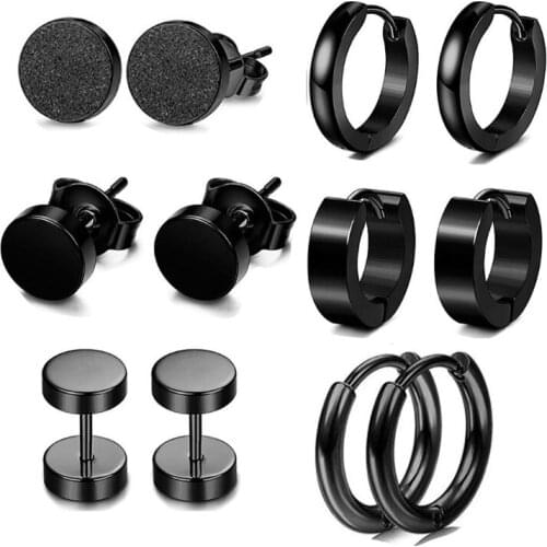 6 Pairs/Set Stainless Steel Punk Earrings Hip Hop Rock Gothic Ear Studs Unisex Women Men Decorations Jewelry Gifts
