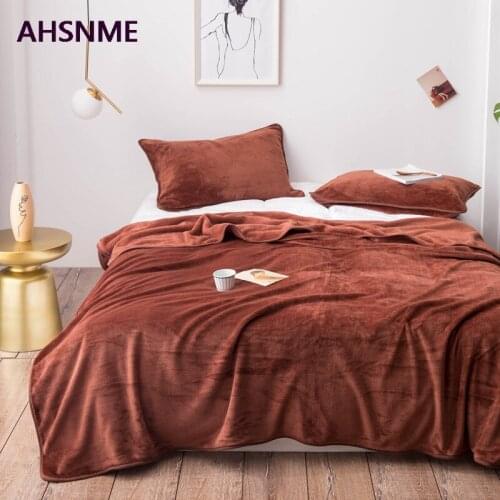 AHSNME Coffee Thick Coral Blanket Mink Velvet Blanket Solid color Home TV outdoor travel very comfortable fluff blanket