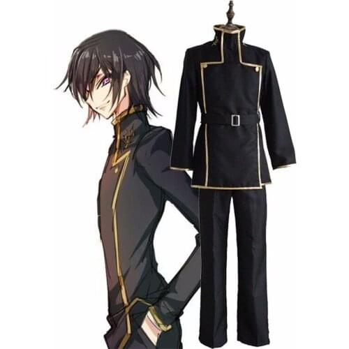 Anime Code Geass Lelouch Lamperouge Cosplay Costume Halloween Carnival Full Set Black School Uniform Jacket + Pants + Belt