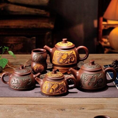 300ml/550ml Yixing Handmade Antique Teapot Bronze Brass Creative Dragon Filter Tea Pot Mine Purple Mud Tea Set Water Tea Cup