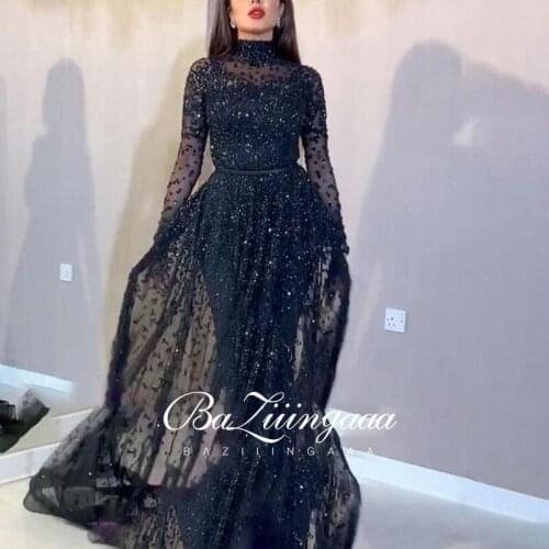 BAZIIINGAAA Luxury Ball Gown Long Woman Gown 2021 Sequins Evening Dresses Parties Robe de bal Plus Size Prom Party Gowns