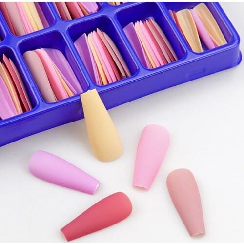 WAKEFULNESS 100Pcs Matte Fake Nail Art Tips Long Ballerina Coffin Nails 5 Colors Full Cover Fasle Nails Manicure Press On Nails