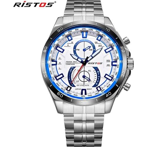 Ristos Brand Calendar Extreme Sports Quartz Watch Military Casual Stainless Steel Watches Reloj Masculino Men Wristwatch Mentre
