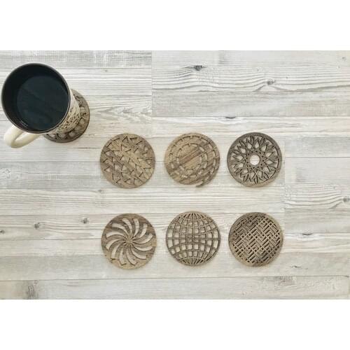 Wood 6'lı Coaster Set Handmade Natural Wood Decorative Coaster Mug