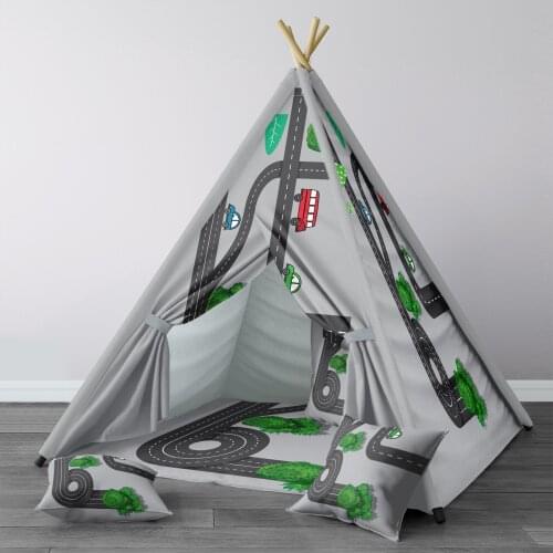 Play Tent for Kids Wigwam Portable Indoor Playground Tents Children Bedrooms Gray Highway Tree Model 294