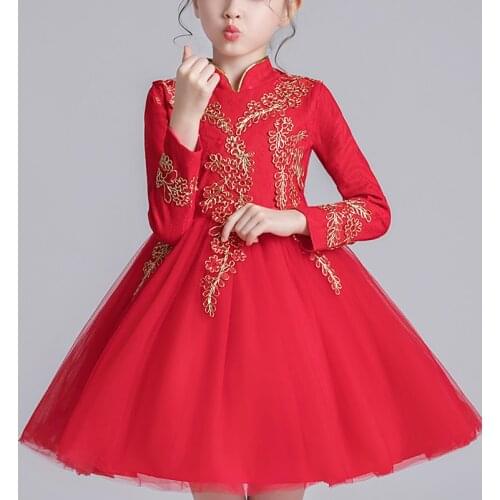 Kids Dresses For Girls Lunar Chinese New Year Party Frock Flower Ball Gown Princess Girls Dress Tutu Embroidery Short Dress1205
