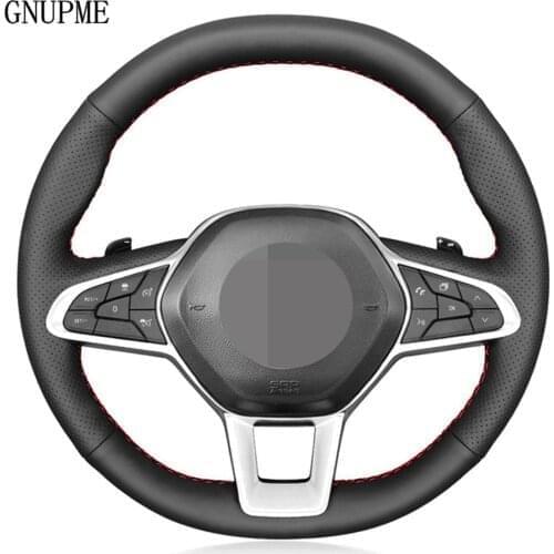 DIY Hand-stitched Black Genuine Leather Car Steering Wheel Cover For Renault Clio 5 (V) 2019-2020 Zoe 2019-2020 Captur 2019-2020