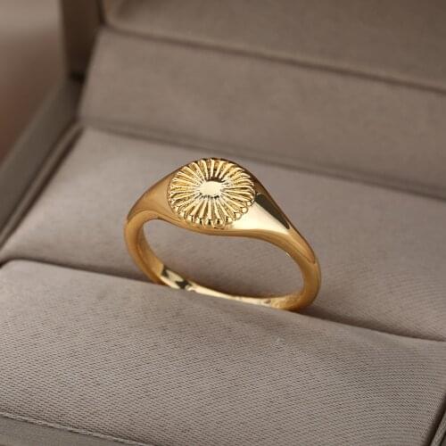 Geometric Circular Radiation Rings For Women Stainless Steel Vintage Minimalist Round Finger Ring Men Wedding Jewelry Gift 2021