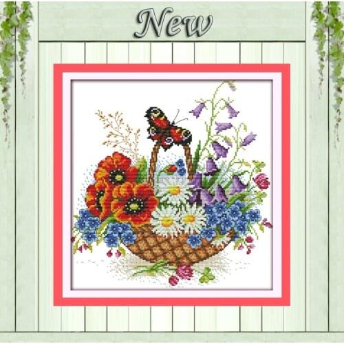 Flower basket and butterfly Painting Home Decor 11CT Counted print on canvas DMC 14CT Cross Stitch kit embroidery needlework Set