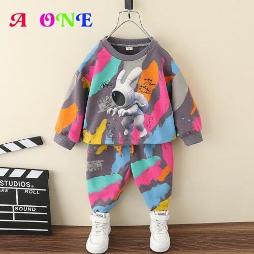 Spring Autumn baby boy clothes set toddler boy clothes Sweater + pants 2 pcs set fashion cartoon astronaut 2T to 12 Yrs