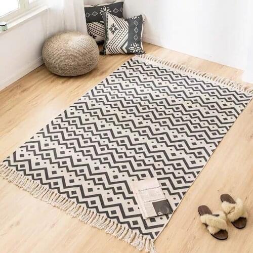 Rugs And Carpets for Living Room Retro Cotton Linen Anti-Slip Bedroom Floor Carpet Mat Area Rug Boho For Home Hallway Decoration