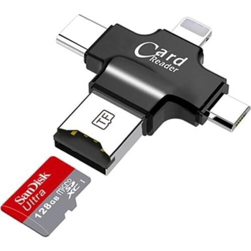 LYBALL 4 in 1 TF Micro SD Memory Card Reader with Micro USB Type C USB Connector OTG HUB Adapter for iPhone iPad Android Mac PC