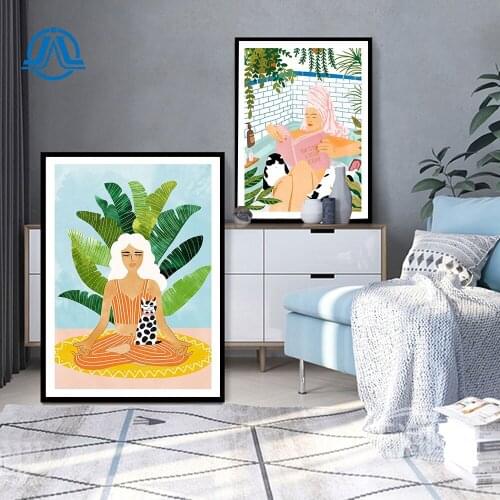 Meditation With The Cat Wall Art Canvas Painting Have A Spa Day At Home Posters And Prints Plant Pictures On The Wall Home Decor